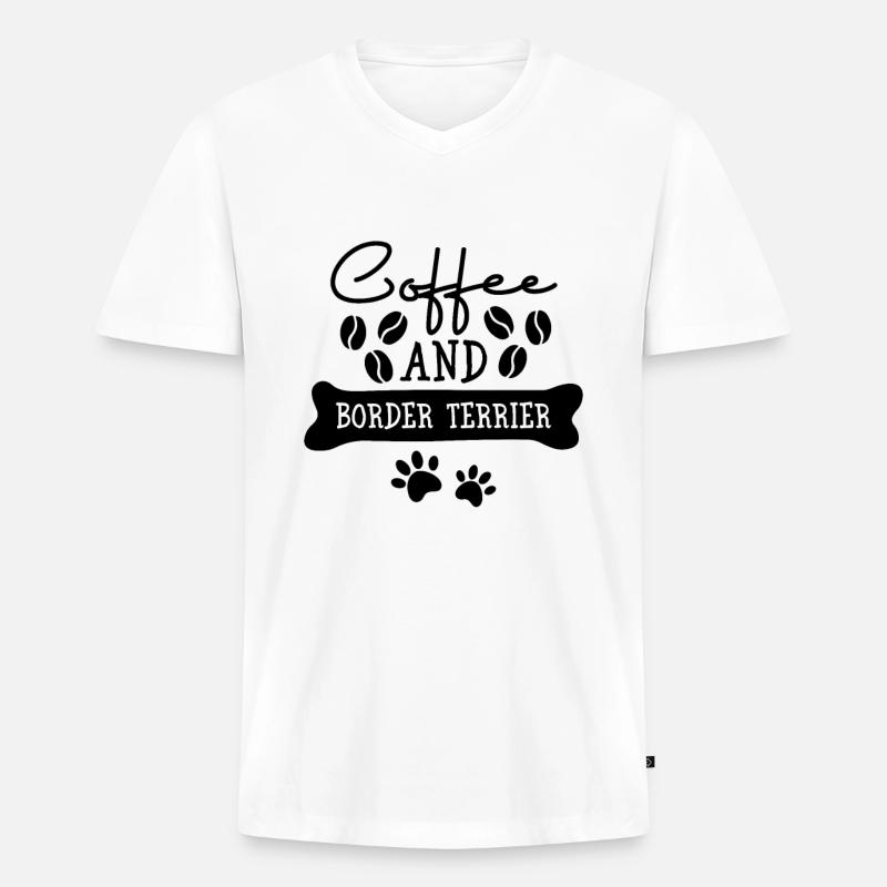 Coffee and Border Terrier - Männer Premium Bio T-Shirt mit V-Ausschnitt - Weiß