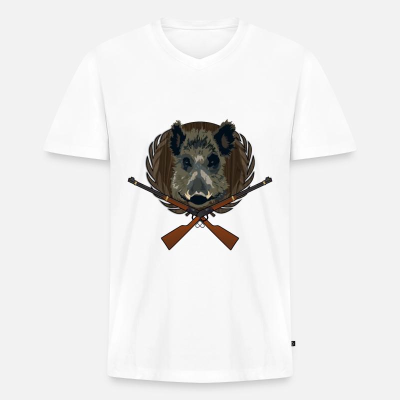 Jagdtrophäe Jäger Keiler Geschenkidee - Männer Premium Bio T-Shirt mit V-Ausschnitt - Weiß