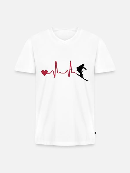 Skifahrer und Herzschlag - Männer Premium Bio T-Shirt mit V-Ausschnitt - Weiß