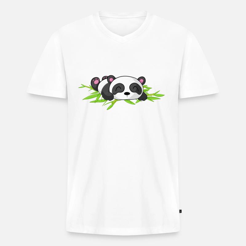 Schlafender Comic Panda - Männer Premium Bio T-Shirt mit V-Ausschnitt - Weiß