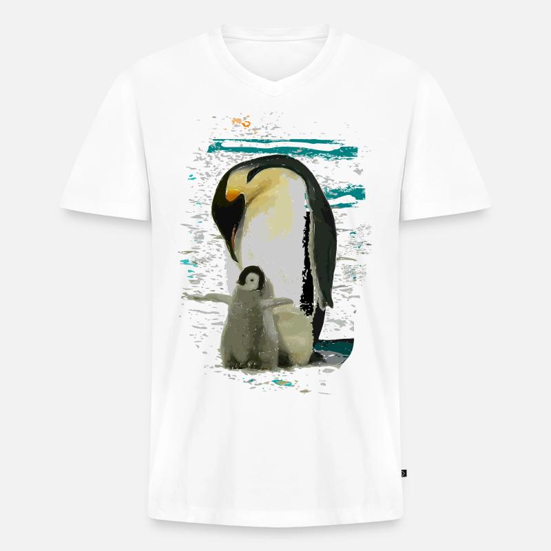 Pinguin - Männer Premium Bio T-Shirt mit V-Ausschnitt - Weiß