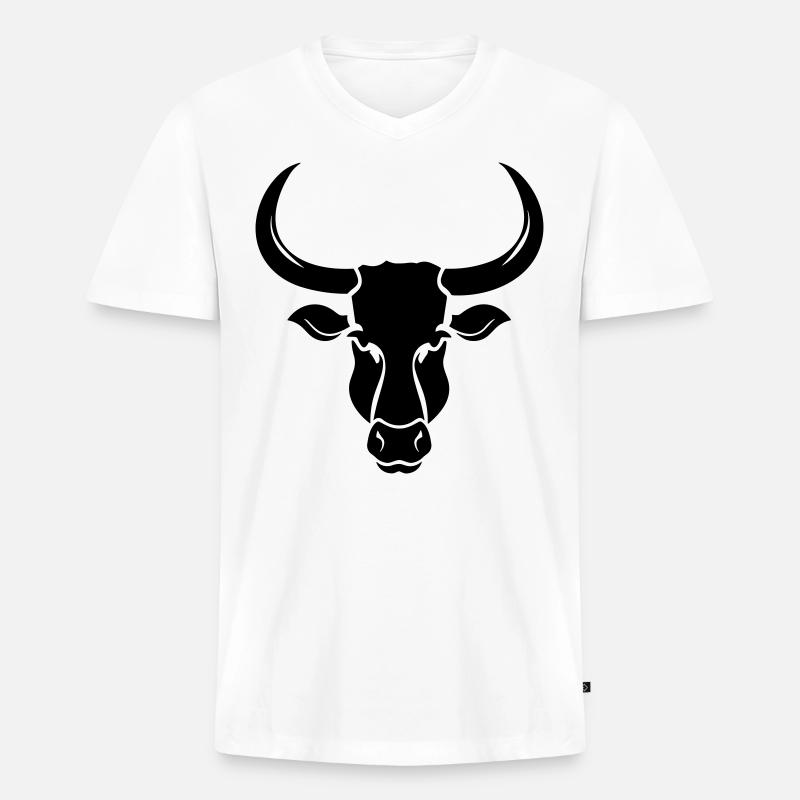 Stier - Männer Premium Bio T-Shirt mit V-Ausschnitt - Weiß