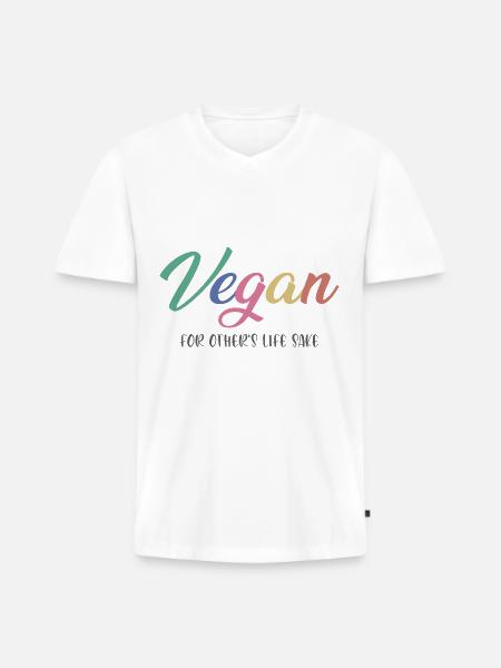 Vegan - Männer Premium Bio T-Shirt mit V-Ausschnitt - Weiß