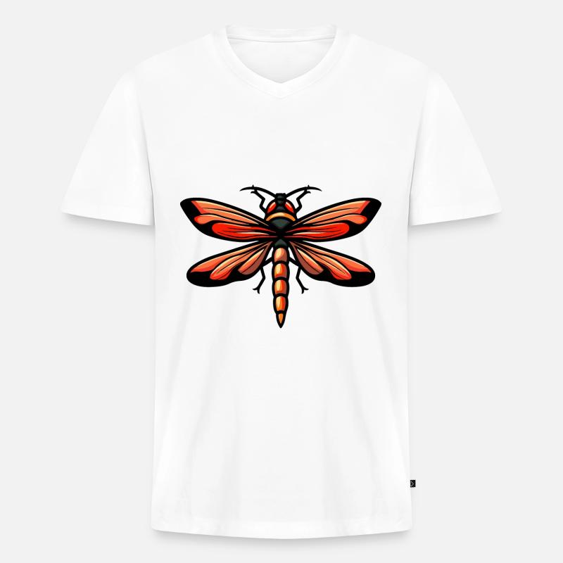 Libelle Comic - Männer Premium Bio T-Shirt mit V-Ausschnitt - Weiß