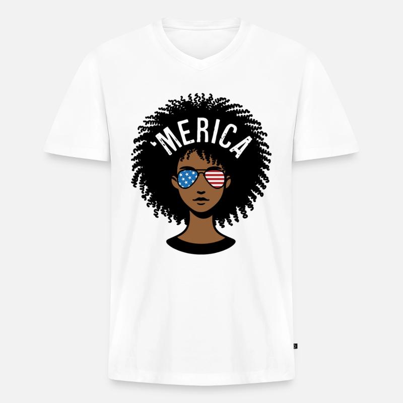 "merica Afro - Männer Premium Bio T-Shirt mit V-Ausschnitt - Weiß