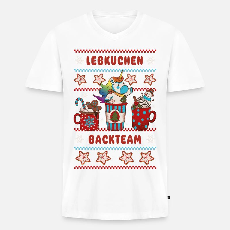 Lebkuchen Backteam Einhorn Weihnachten backen - Männer Premium Bio T-Shirt mit V-Ausschnitt - Weiß