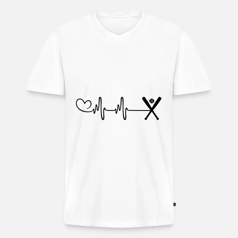 Baseball Puls Herz - Männer Premium Bio T-Shirt mit V-Ausschnitt - Weiß