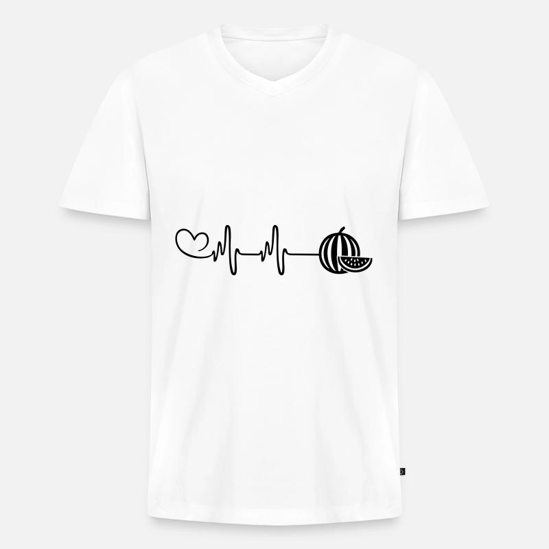 Melone Puls Herz - Männer Premium Bio T-Shirt mit V-Ausschnitt - Weiß