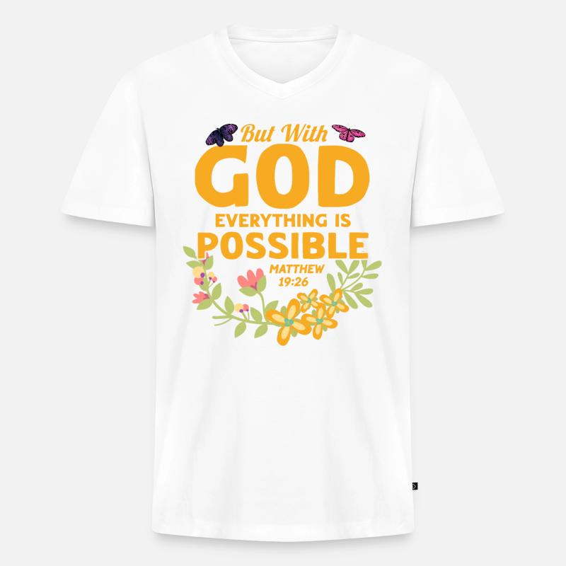 Jesus Gott Christlich Bibelvers Geschenk - Männer Premium Bio T-Shirt mit V-Ausschnitt - Weiß