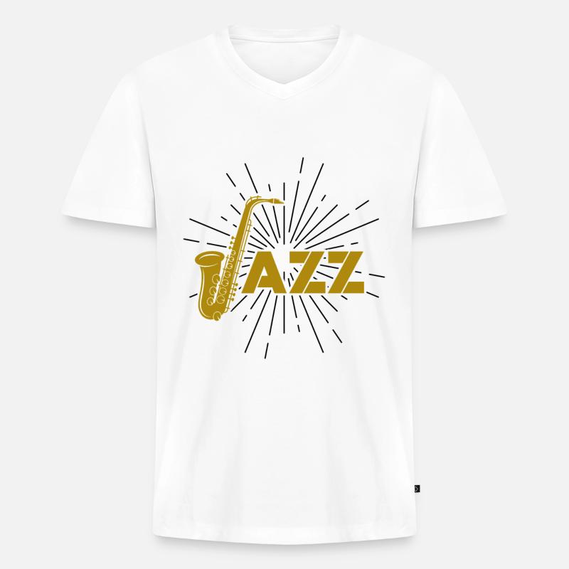 Jazz Saxophon - Männer Premium Bio T-Shirt mit V-Ausschnitt - Weiß