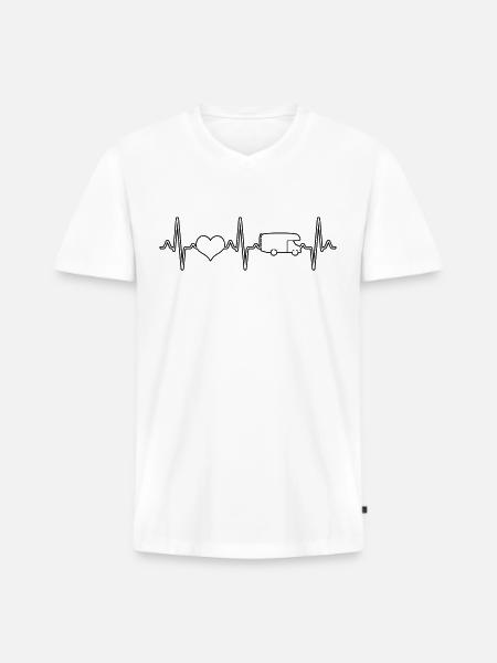 Wohnmobil Campen Herzschlag - Männer Premium Bio T-Shirt mit V-Ausschnitt - Weiß