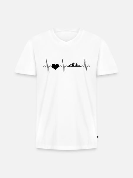 Berg Berge Herzschlag - Männer Premium Bio T-Shirt mit V-Ausschnitt - Weiß