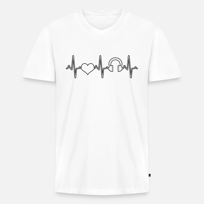 Musik Kopfhörer Herzschlag - Männer Premium Bio T-Shirt mit V-Ausschnitt - Weiß