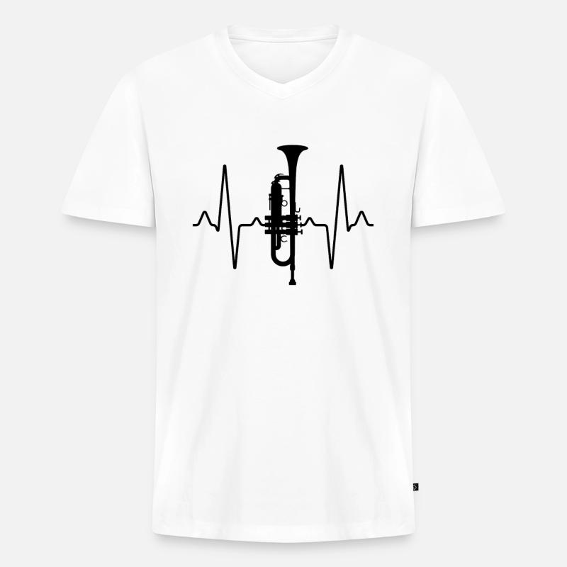 Trompete Herzschlag - Männer Premium Bio T-Shirt mit V-Ausschnitt - Weiß