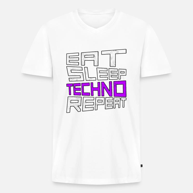 eat sleep techno repeat - Männer Premium Bio T-Shirt mit V-Ausschnitt - Weiß