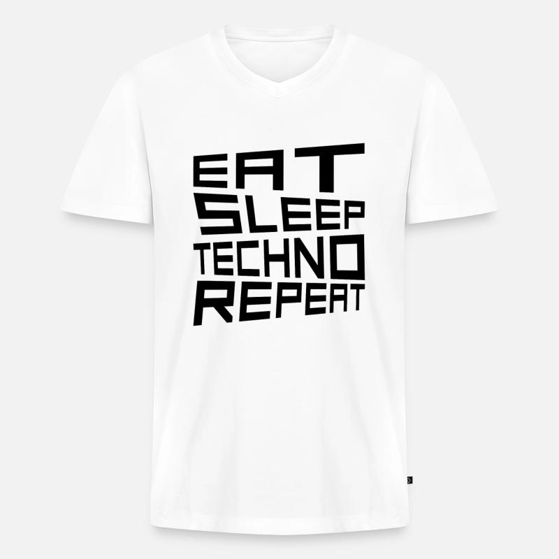 eat sleep techno repeat - Männer Premium Bio T-Shirt mit V-Ausschnitt - Weiß