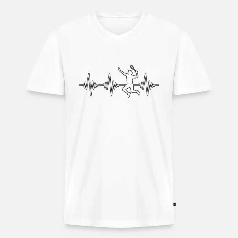 Badminton Herzschlag - Männer Premium Bio T-Shirt mit V-Ausschnitt - Weiß