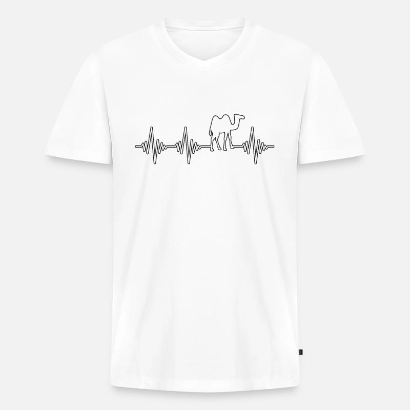 Kamel Herzschlag - Männer Premium Bio T-Shirt mit V-Ausschnitt - Weiß