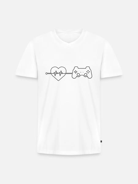 Jeu Heartbeat - T-shirt encolure en V Premium bio Homme - blanc