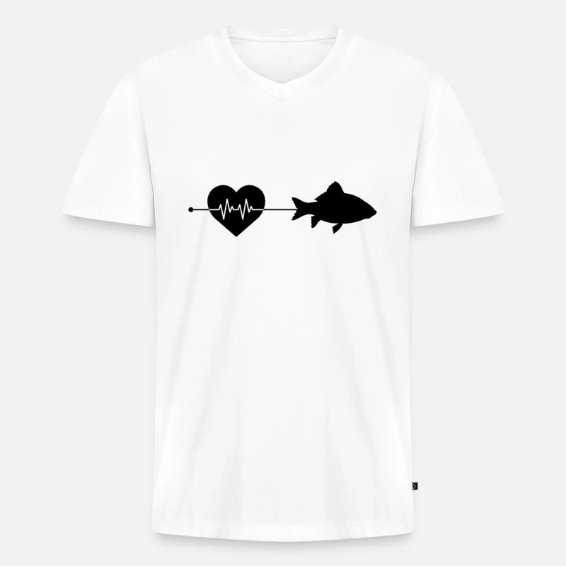 Fisch Herzschlag - Männer Premium Bio T-Shirt mit V-Ausschnitt - Weiß