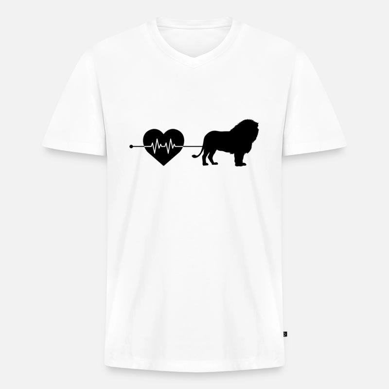Löwe Herzschlag - Männer Premium Bio T-Shirt mit V-Ausschnitt - Weiß