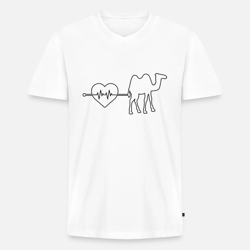 Dromedar Kamel Herzschlag - Männer Premium Bio T-Shirt mit V-Ausschnitt - Weiß
