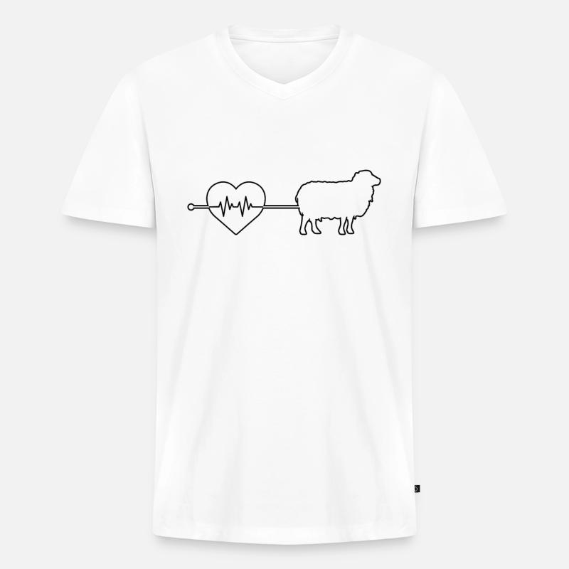 Schaf Herzschlag - Männer Premium Bio T-Shirt mit V-Ausschnitt - Weiß