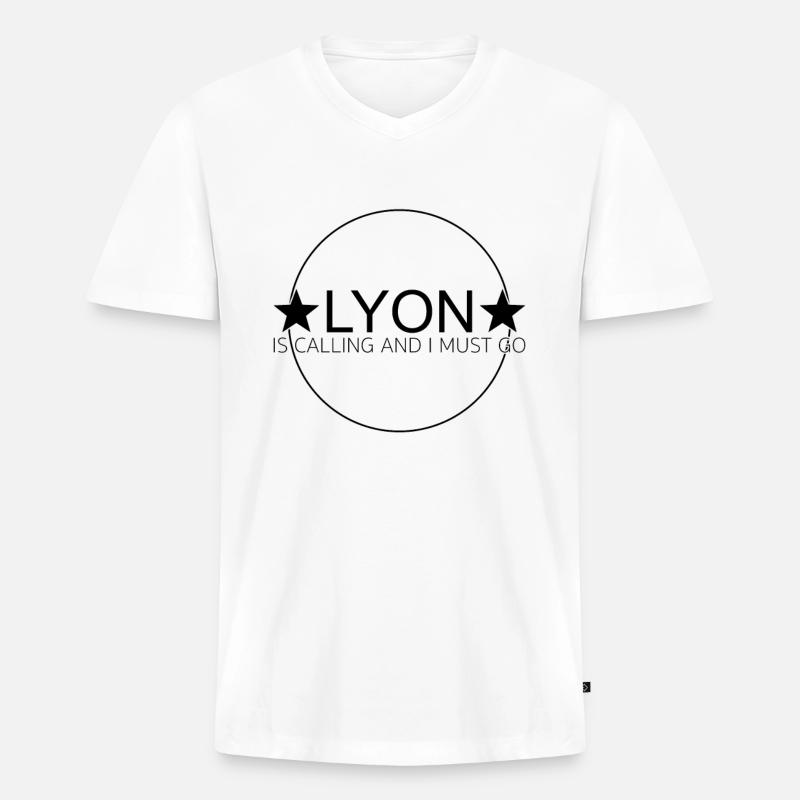 Lyon Spruch - Männer Premium Bio T-Shirt mit V-Ausschnitt - Weiß