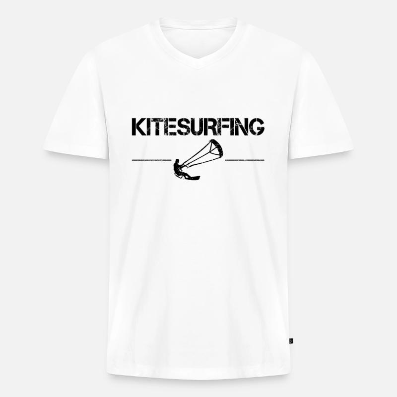 Kite surf - Maglietta ecologica premium da uomo con scollo a V - bianco