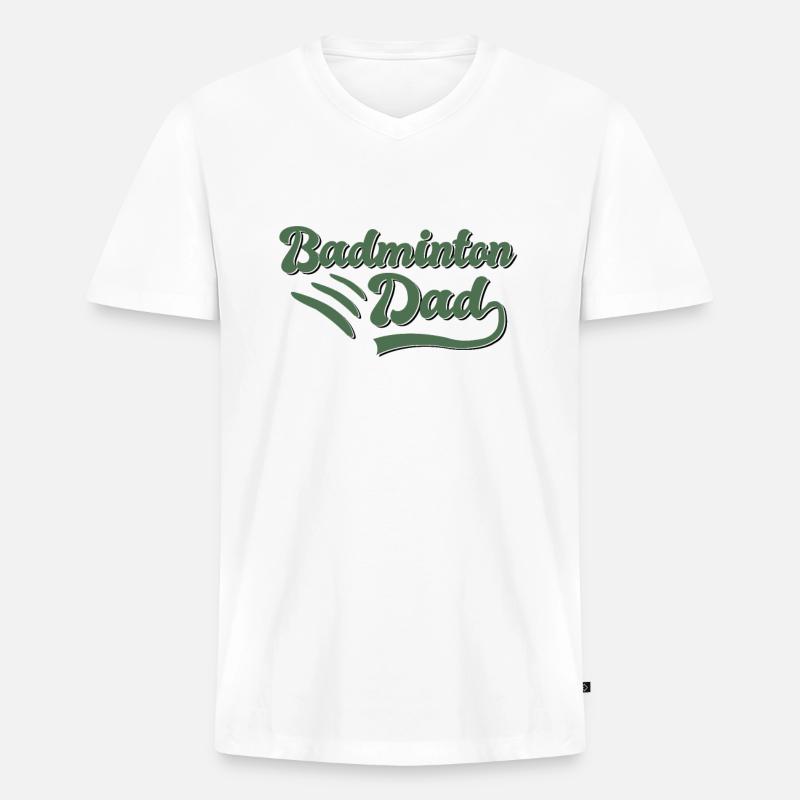Badminton Papa Geschenk - Männer Premium Bio T-Shirt mit V-Ausschnitt - Weiß