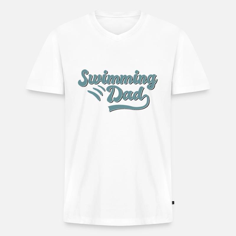 Schwimmen Papa Geschenk - Männer Premium Bio T-Shirt mit V-Ausschnitt - Weiß