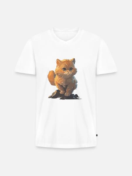 Dessin de chat mignon - T-shirt encolure en V Premium bio Homme - blanc