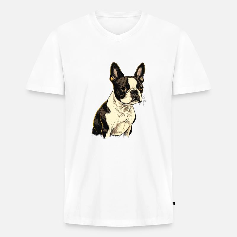 Boston Terrier - Männer Premium Bio T-Shirt mit V-Ausschnitt - Weiß