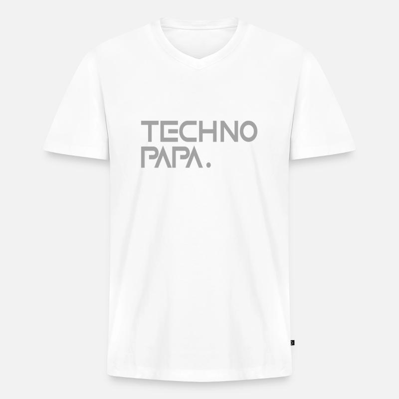 Techno Papa - Männer Premium Bio T-Shirt mit V-Ausschnitt - Weiß