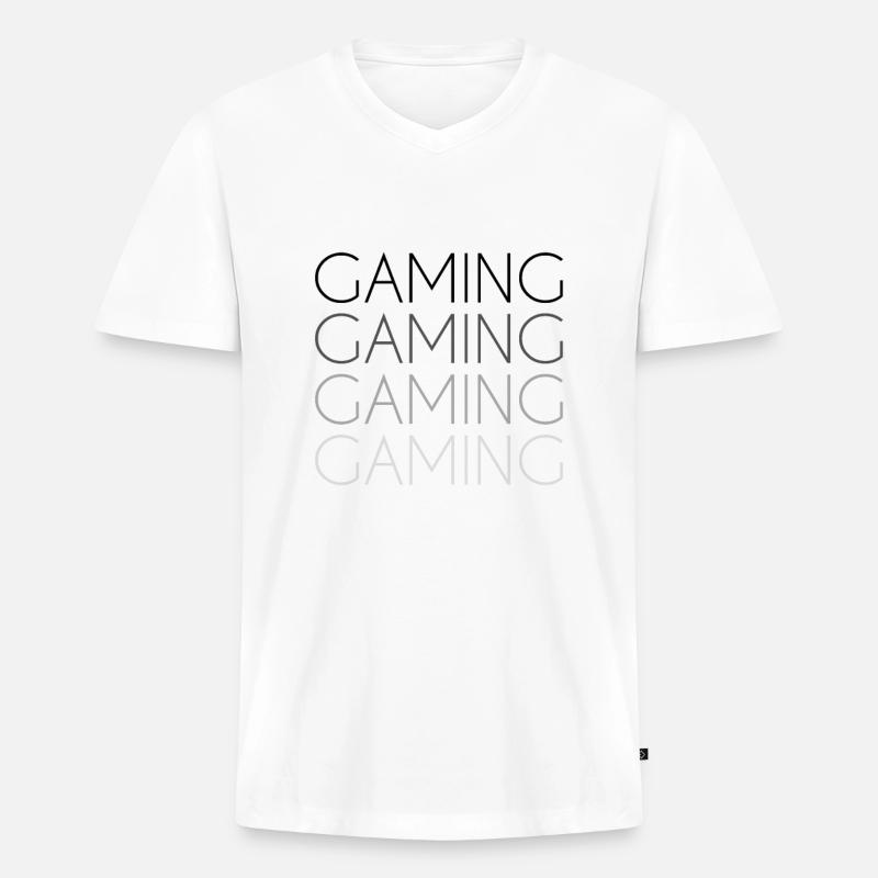 gaming Schriftzug - Männer Premium Bio T-Shirt mit V-Ausschnitt - Weiß