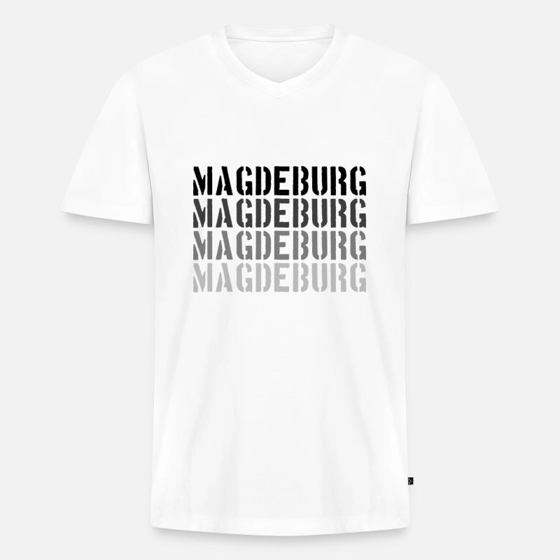 Magdeburg - Männer Premium Bio T-Shirt mit V-Ausschnitt - Weiß