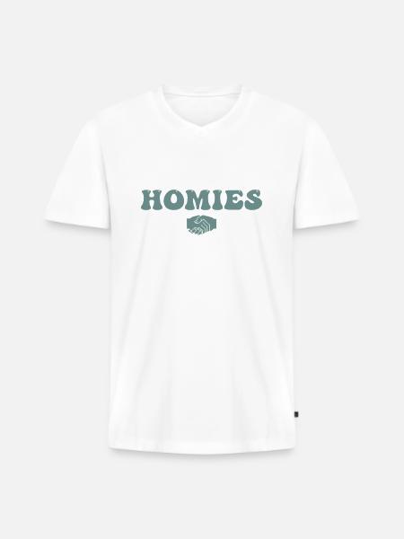 Homies - Camiseta ecológica prémium para hombre con cuello de pico - blanco