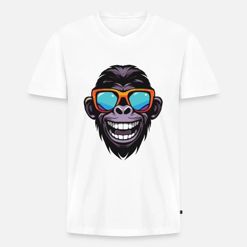 Affe Hipster Cool Party - Männer Premium Bio T-Shirt mit V-Ausschnitt - Weiß
