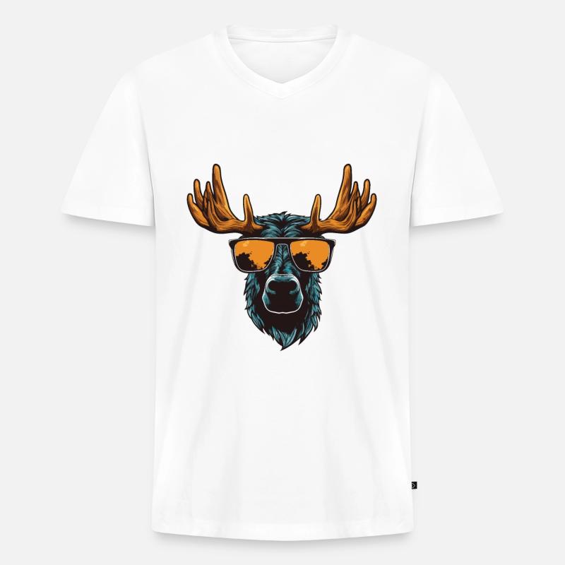 Elch Hipster Cool Party - Männer Premium Bio T-Shirt mit V-Ausschnitt - Weiß