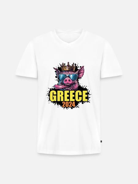 Greece 2024 Pig - Men's Premium Organic T-shirt with V-neck - white