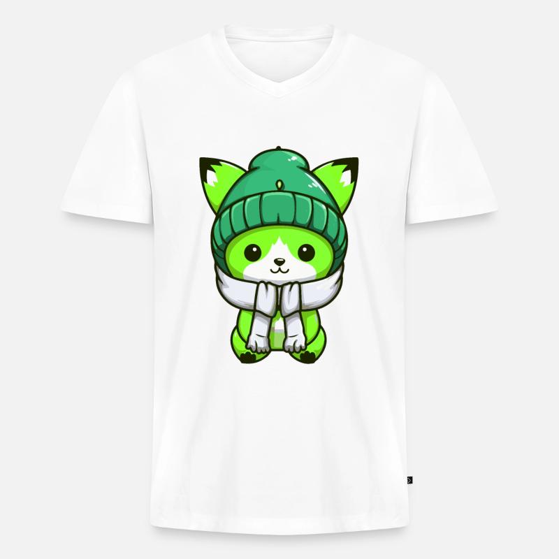 Fuchs Winter Comic - Männer Premium Bio T-Shirt mit V-Ausschnitt - Weiß