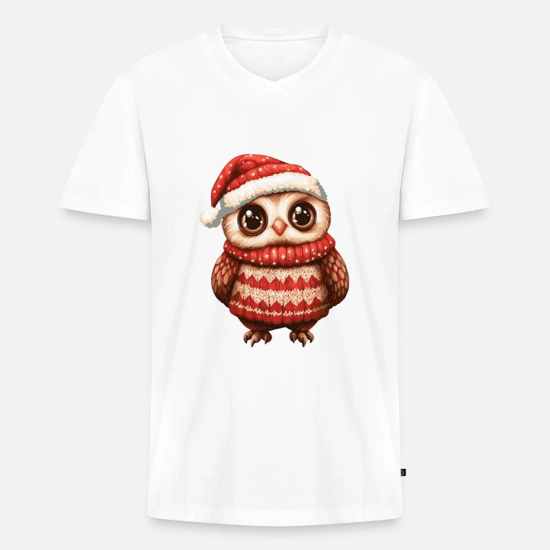 Eule Weihnachten Comic - Männer Premium Bio T-Shirt mit V-Ausschnitt - Weiß