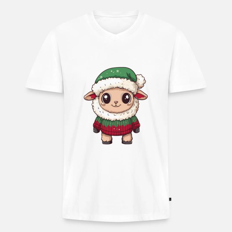 Schaf Weihnachten Comic - Männer Premium Bio T-Shirt mit V-Ausschnitt - Weiß