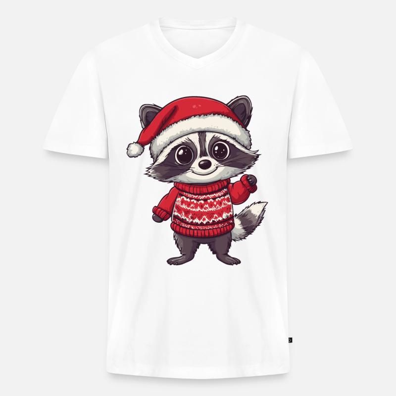 Waschbär Weihnachten Comic - Männer Premium Bio T-Shirt mit V-Ausschnitt - Weiß