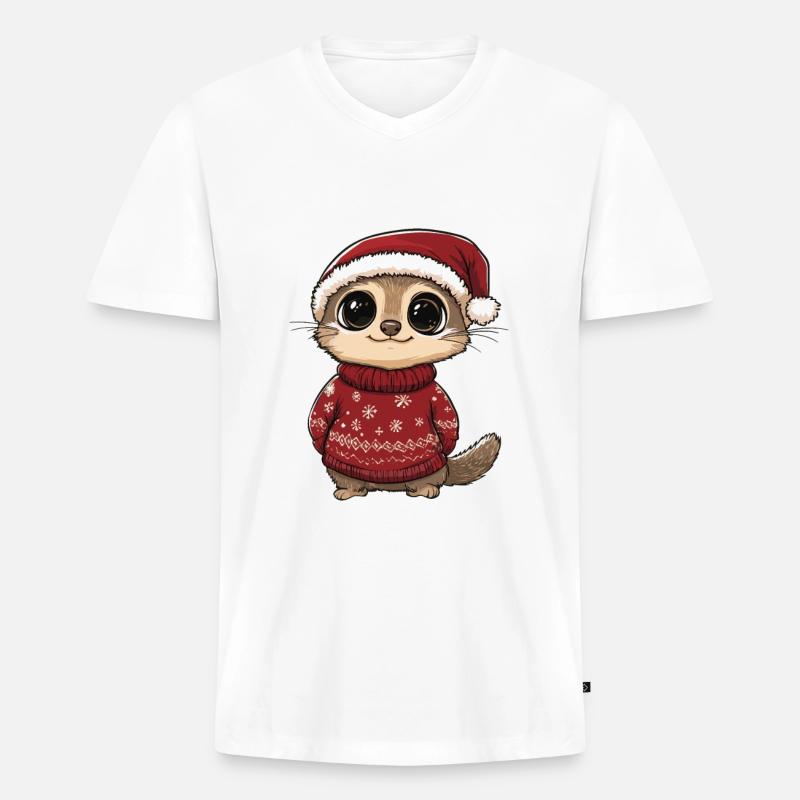 Erdmännchen Weihnachten Comic - Männer Premium Bio T-Shirt mit V-Ausschnitt - Weiß