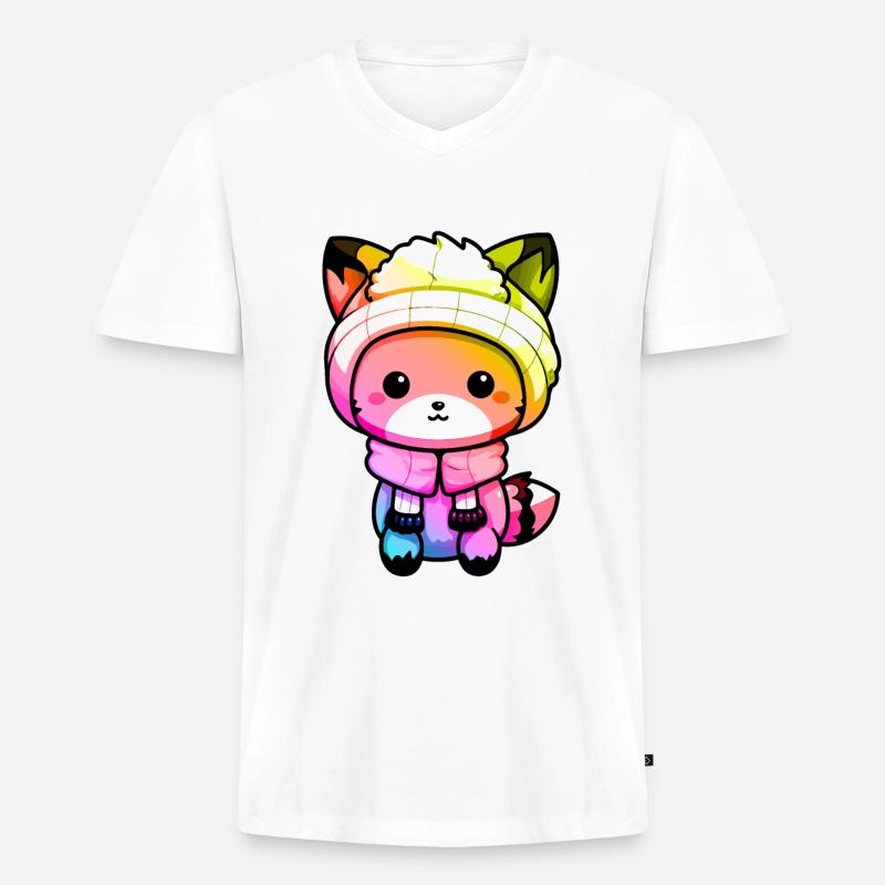Fuchs Winter Tier Bunt Comic - Männer Premium Bio T-Shirt mit V-Ausschnitt - Weiß