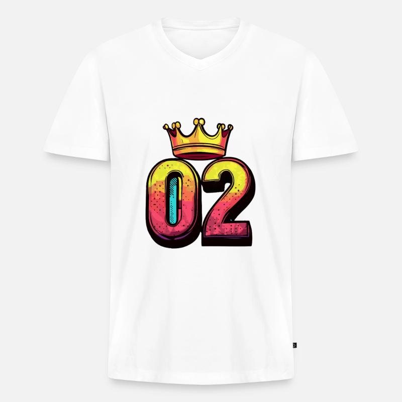 2 Zahl Krone - Männer Premium Bio T-Shirt mit V-Ausschnitt - Weiß