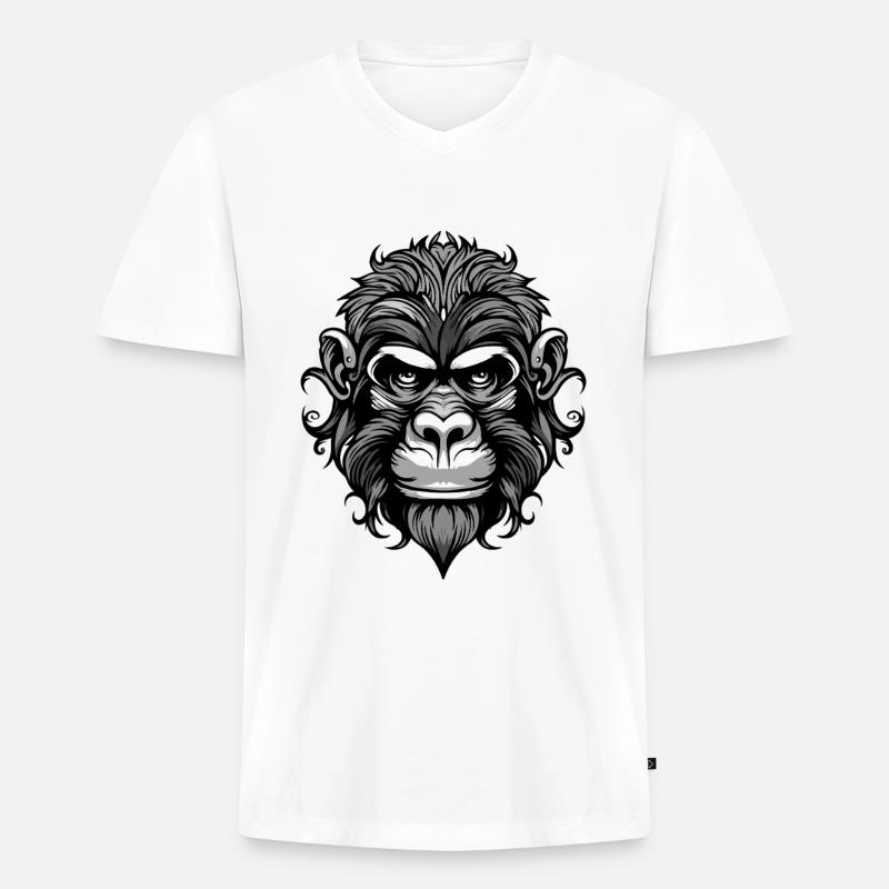 Affe Kopf - Männer Premium Bio T-Shirt mit V-Ausschnitt - Weiß