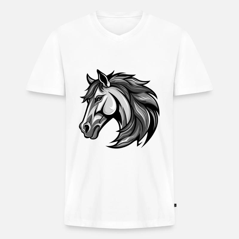 Pferd Kopf - Männer Premium Bio T-Shirt mit V-Ausschnitt - Weiß
