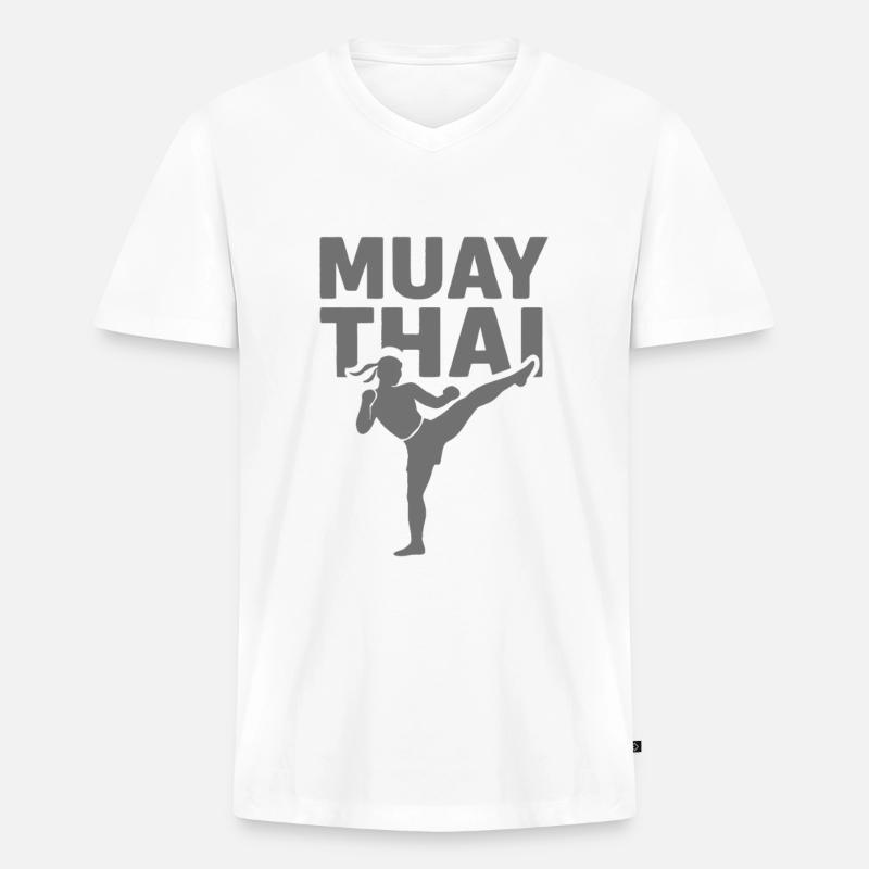 Muay Thai Fighter - Männer Premium Bio T-Shirt mit V-Ausschnitt - Weiß